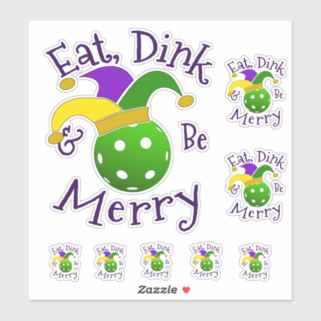 Mardi Gras Pickleball isst Dink Sei froh Aufkleber (Blatt)