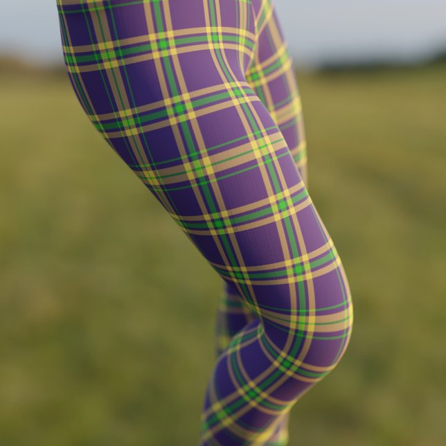Mardi Gras Plaid Purple Green Tartan Leggings (Celebrate Fat Tuesday in style in a pair of Purple Gold and Green Mardi Gras Tartan Leggings)