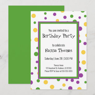 Mardi Gras Polka Dot Jouer Invitation Anniversaire