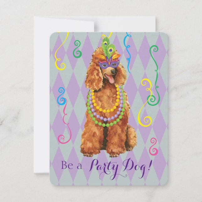 Mardi Gras Poodle Einladung (Vorderseite)