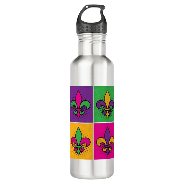 Mardi Gras Pop Art Lilie Edelstahlflasche (Vorderseite)