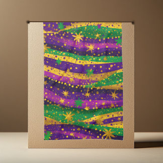 Mardi gras Purple Green Gold Stars Stripes Vibrant Geschirrtuch