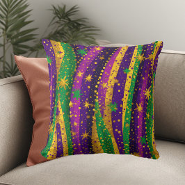 Mardi gras Purple Green Gold Stars Stripes Vibrant Kissen