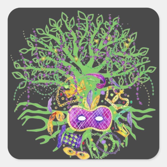 Mardi gras quadratischer aufkleber (Vorderseite)
