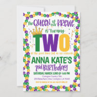 Mardi Gras Queen Invitation pour le deuxième anniv