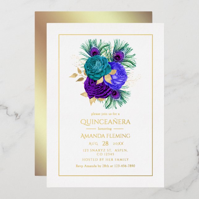 Mardi Gras Quinceañera Einladung (Vorderseite/Rückseite)