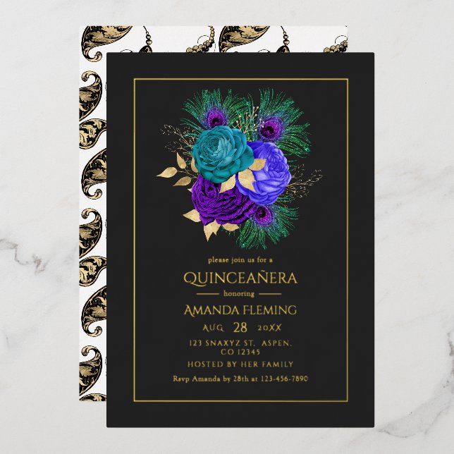 Mardi Gras Quinceañera Foil Invitation (Recto/Verso)