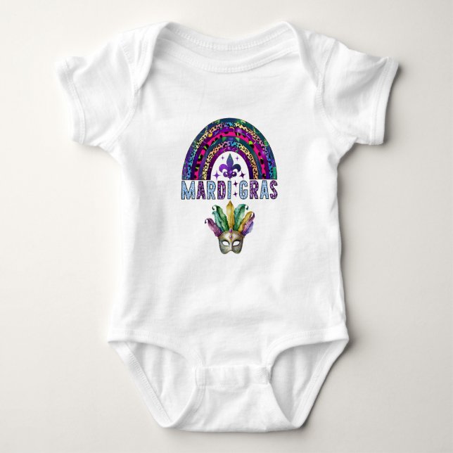 Mardi Gras Rainbow and Mask Baby Bodysuit Baby Strampler (Vorderseite)