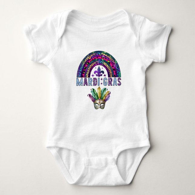 Mardi Gras Rainbow and Mask Baby Bodysuit Strampler (Vorderseite)