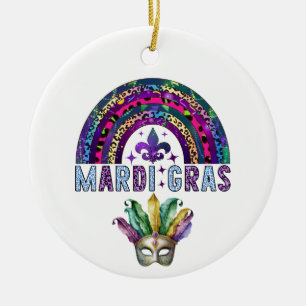 Mardi Gras Rainbow and Mask Keramik Ornament