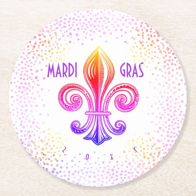 Mardi Gras Rainbow Lilie mit Confetti Runder Pappuntersetzer (Vorderseite)
