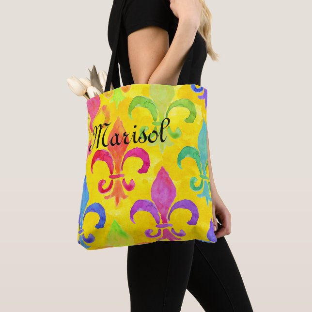 Mardi Gras Rainbow Lilie Monogram Yellow Tasche (Von Nahem)