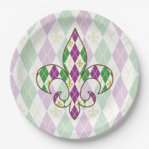 Mardi Gras Raute Paper Plate Pappteller