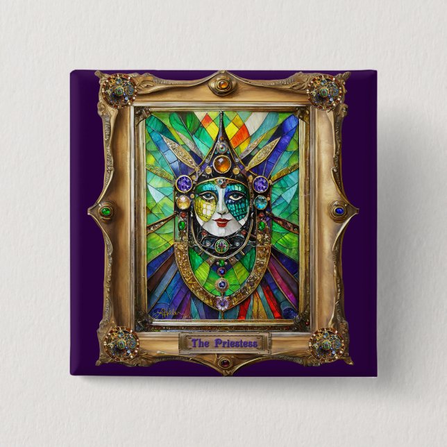 Mardi Gras Realm Portraits - Die Priesterin Button (Vorderseite)