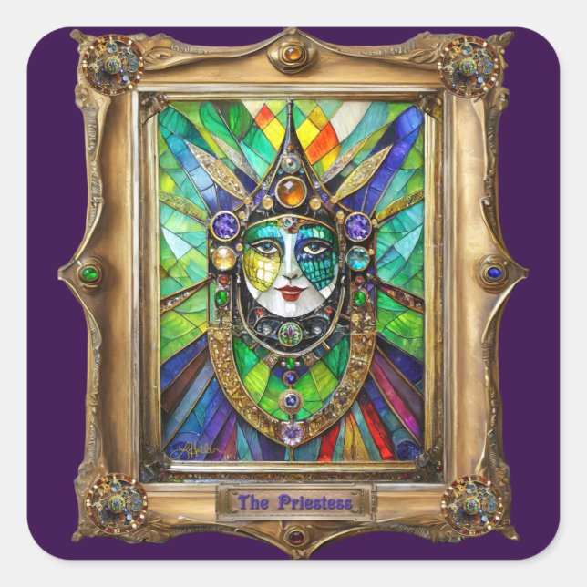 Mardi Gras Realm Portraits - Die Priesterin Quadratischer Aufkleber (Vorderseite)