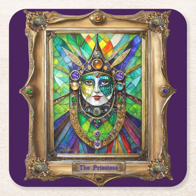 Mardi Gras Realm Portraits - Die Priesterin Rechteckiger Pappuntersetzer (Vorderseite)