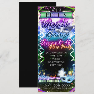 Mardi Gras Regenbogen-Glanz-VIP-SWEET-16-Party-Tic Einladung