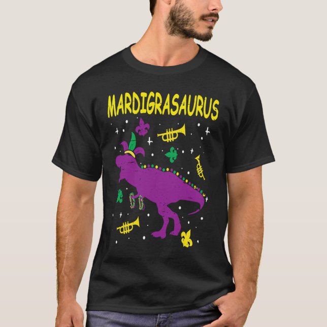 Mardi Gras Rex Dinosaur Mardi Grawr Bead Costume B T-Shirt (Vorderseite)
