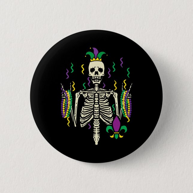 Mardi Gras Rocker Skeleton Rock Outfit Men Boys Ki Button (Vorderseite)