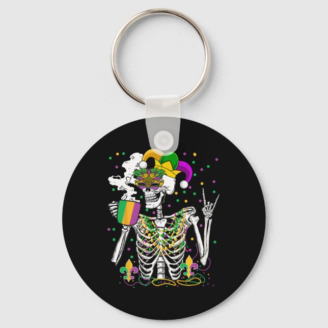Mardi Gras Röntgen Skeleton Trinken Kaffee Niedlic Schlüsselanhänger (Vorderseite)