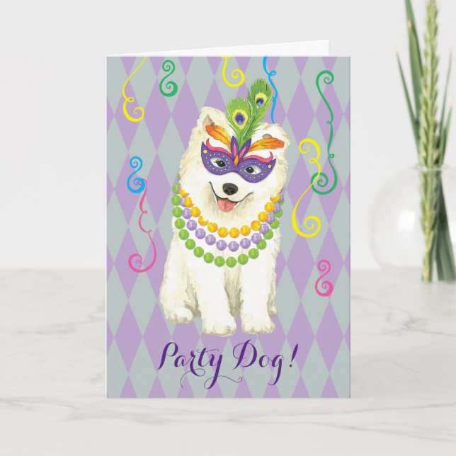 Mardi Gras Samoyed Karte (Vorderseite)