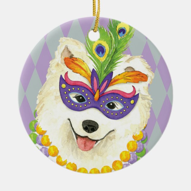Mardi Gras Samoyed Keramik Ornament (Vorne)