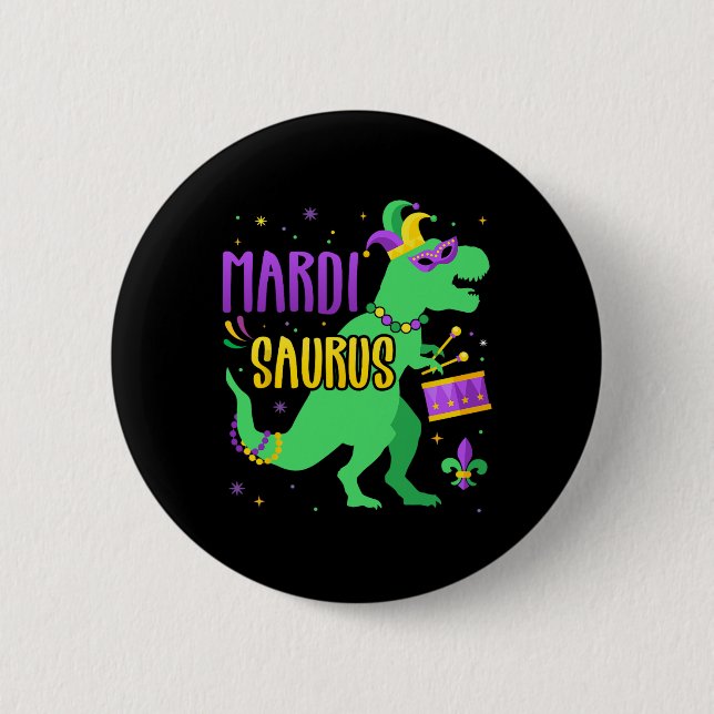 Mardi Gras Saurus Dinosaur T-rex mit Jester-Joker Button (Vorderseite)