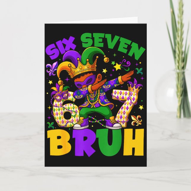 Mardi Gras Six Seven 67 Bruh Meme Dabbing Leprecha Karte (Vorderseite)