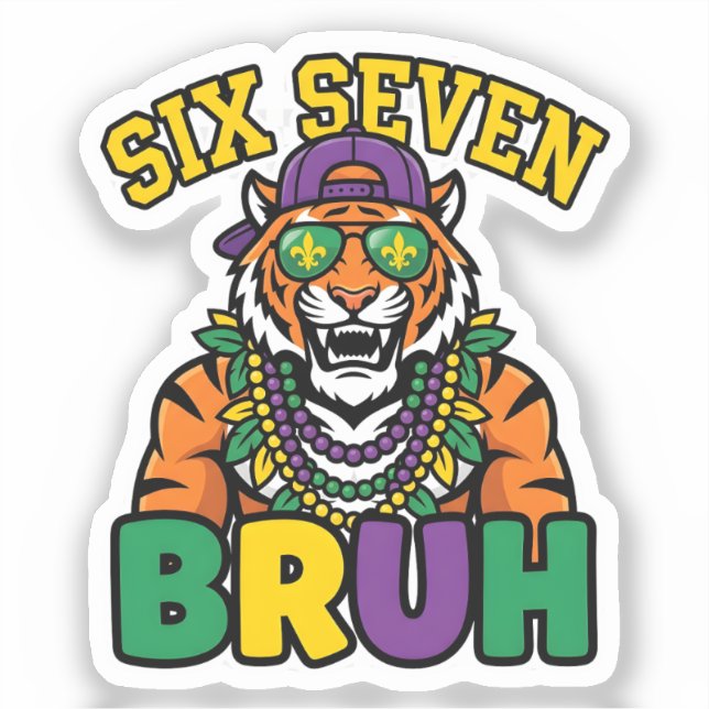Mardi Gras Six Seven Bruh Flamingo 6 7 Meme  Aufkleber (Vorderseite)