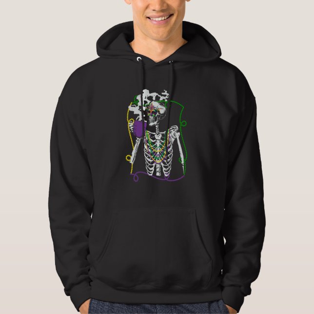 Mardi Gras Skeleton Drinking Coffee Mask Beads Fat Hoodie (Vorderseite)