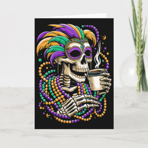 Mardi Gras Skelett trinkt Kaffee Perlen Maske Karte