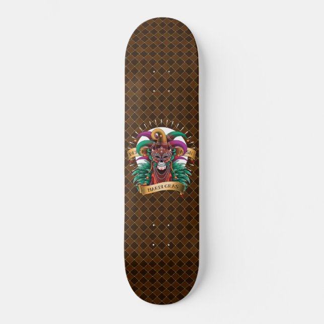 Mardi Gras Skull Jester New Orleans Skateboard (Vorderseite)