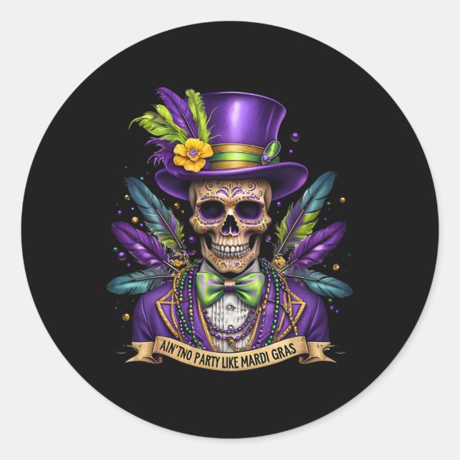 Mardi Gras Skull Top Hat New Orleans Hexendoktor Runder Aufkleber (Vorderseite)