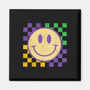 Mardi Gras Smile Face Groovy Checkered Men Women K Magnet
