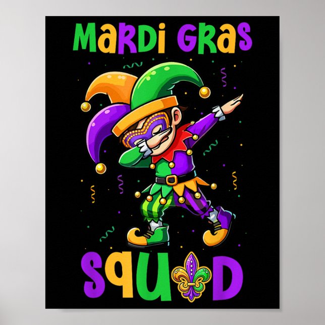 Mardi Gras Squad Dabbing Kid Boy Masked Jester Hat Poster (Vorne)