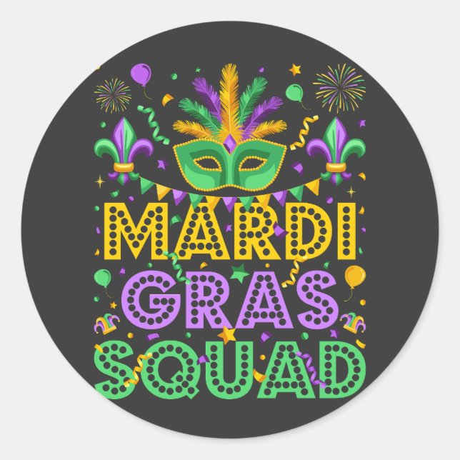 Mardi Gras Squad Matching Runder Aufkleber (Vorderseite)