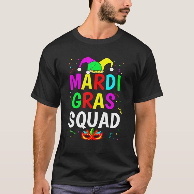 Mardi Gras Squad Men Women Funny Mask Festival Par T-Shirt (Vorderseite)