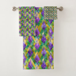 Mardi Gras Stainglas Harlequin Print Badhandtuch Set