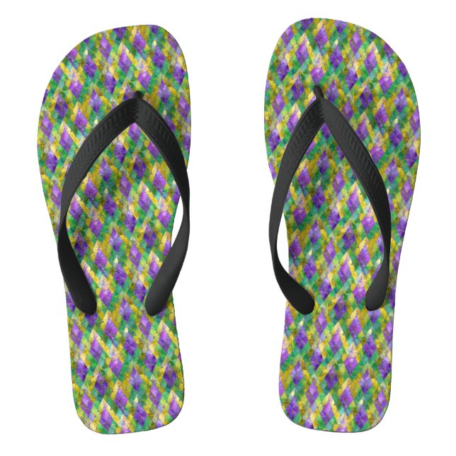Mardi Gras Stainglas Harlequin Print Flip Flops (Fußbett)