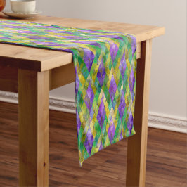 Mardi Gras Stainglas Harlequin Print Kurzer Tischläufer
