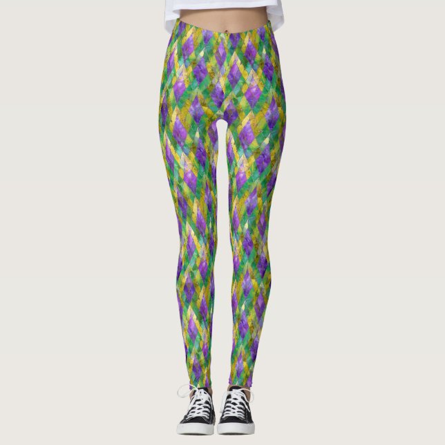 Mardi Gras Stainglas Harlequin Print Leggings (Vorderseite)