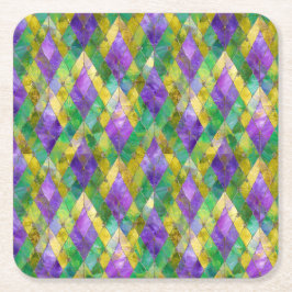 Mardi Gras Stainglas Harlequin Print Rechteckiger Pappuntersetzer