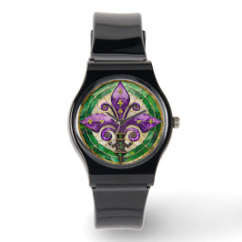 Mardi Gras Stains Glass Lilie Armbanduhr