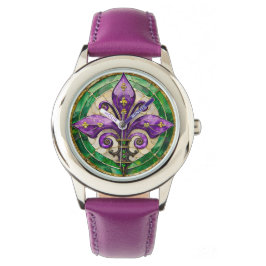 Mardi Gras Stains Glass Lilie Armbanduhr