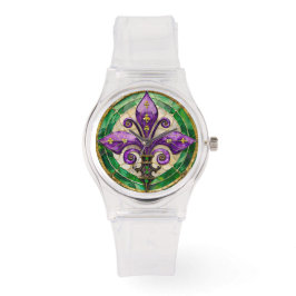 Mardi Gras Stains Glass Lilie Armbanduhr