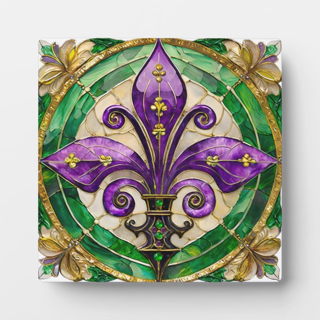 Mardi Gras Stains Glass Lilie Fotoplatte (Vorderseite)