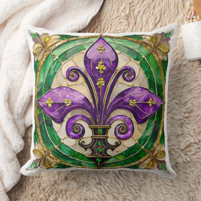 Mardi Gras Stains Glass Lilie Kissen (Decke)