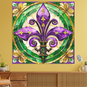 Mardi Gras Stains Glass Lilie Leinwanddruck
