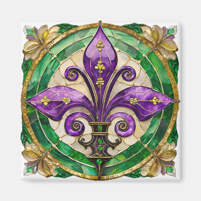 Mardi Gras Stains Glass Lilie Magnet (Vorne)