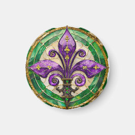 Mardi Gras Stains Glass Lilie Magnet